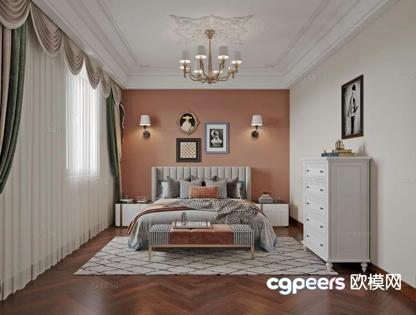American style bedroom master bedroom 3d model