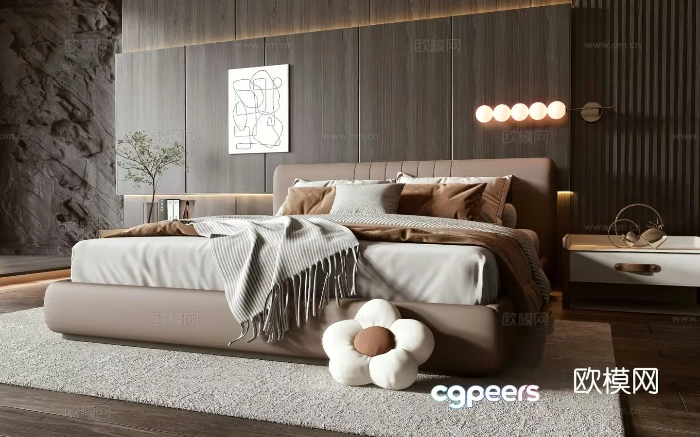 Italian double bed 3d model