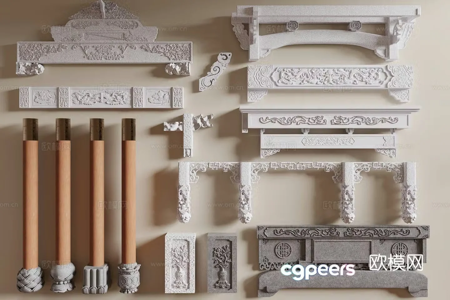 Chinese carved cross beam wooden beam bracket 3d model