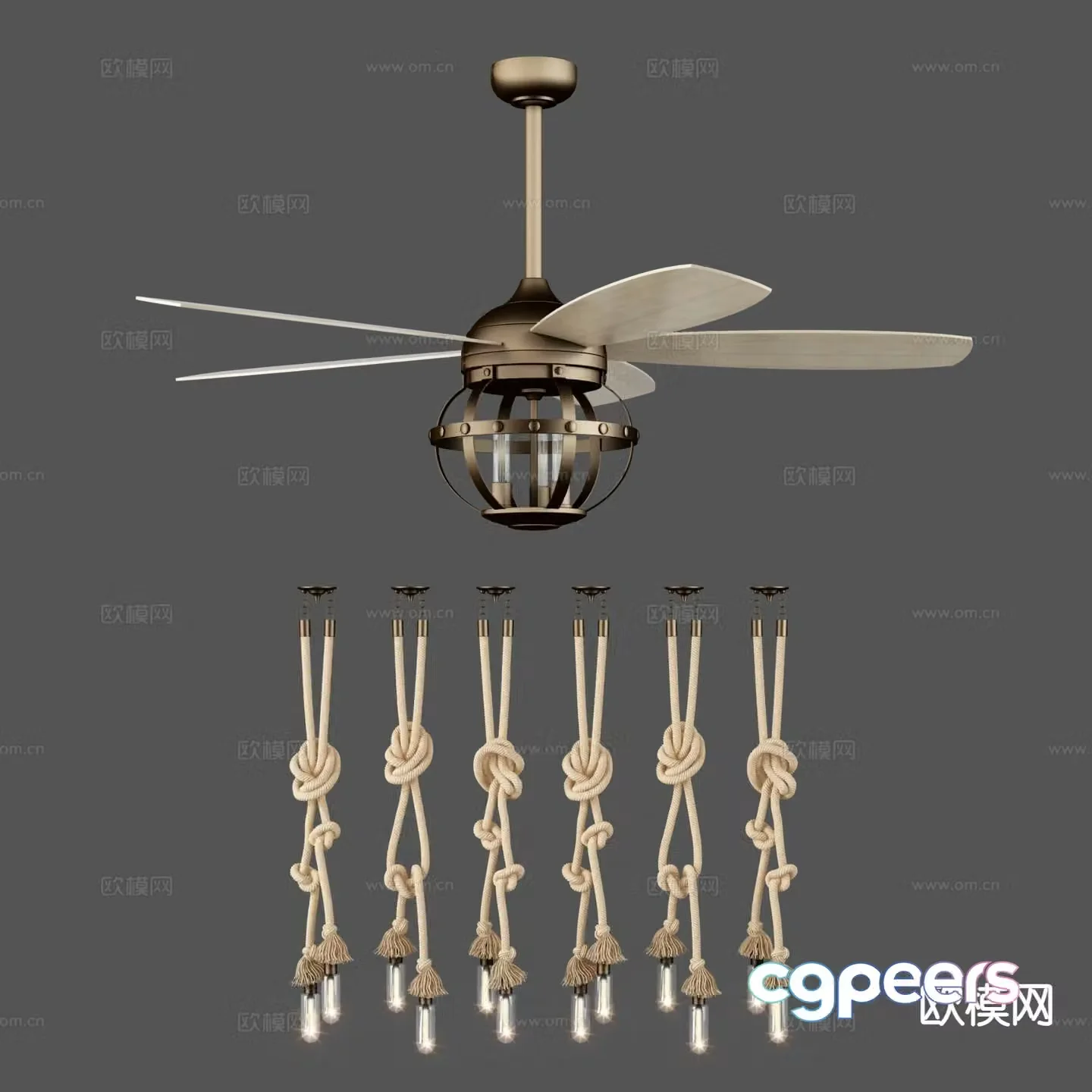 Industrial style ceiling fan light fan light 3d model