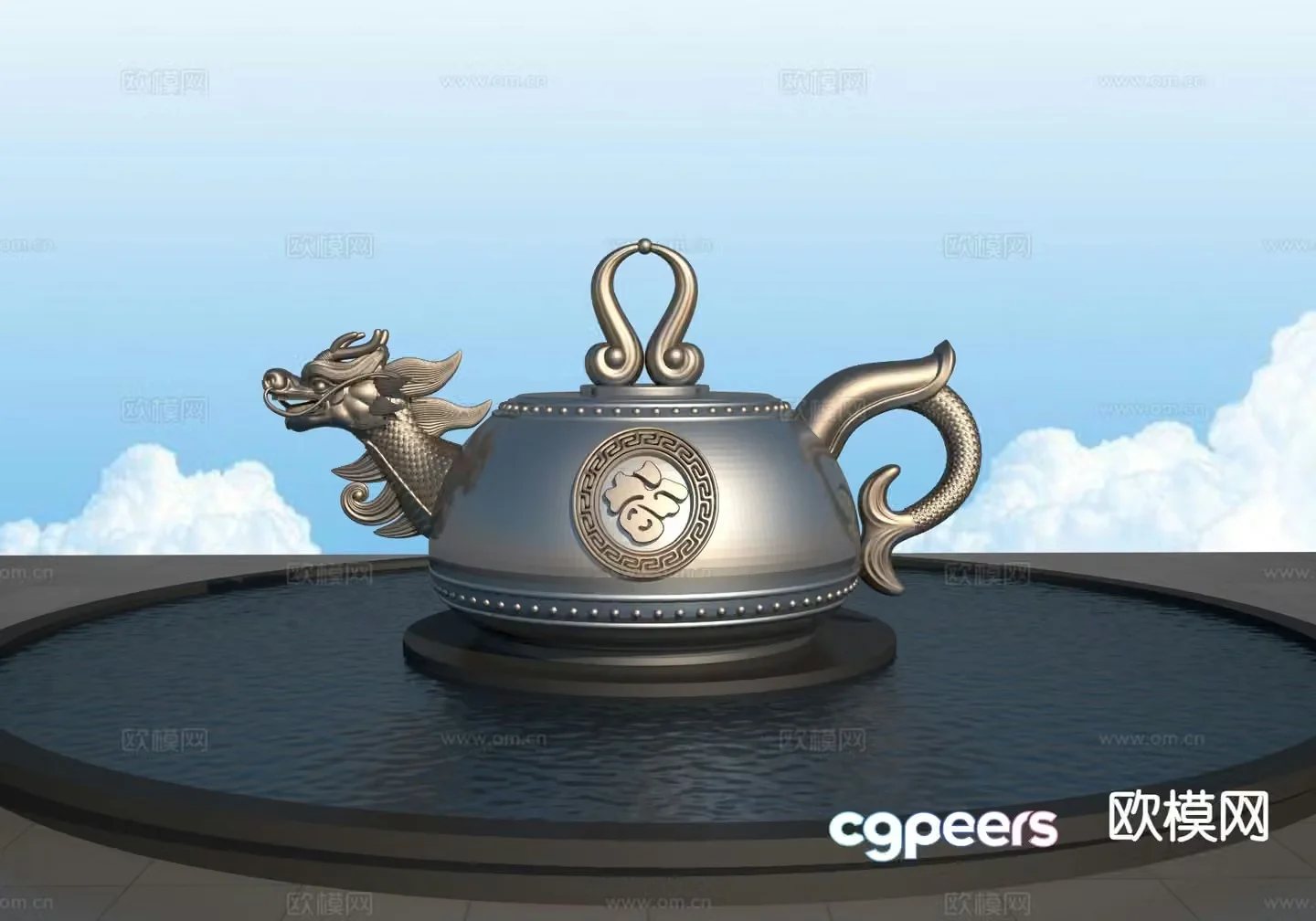 Chinese landscape sketch sculpture teapot 3D model