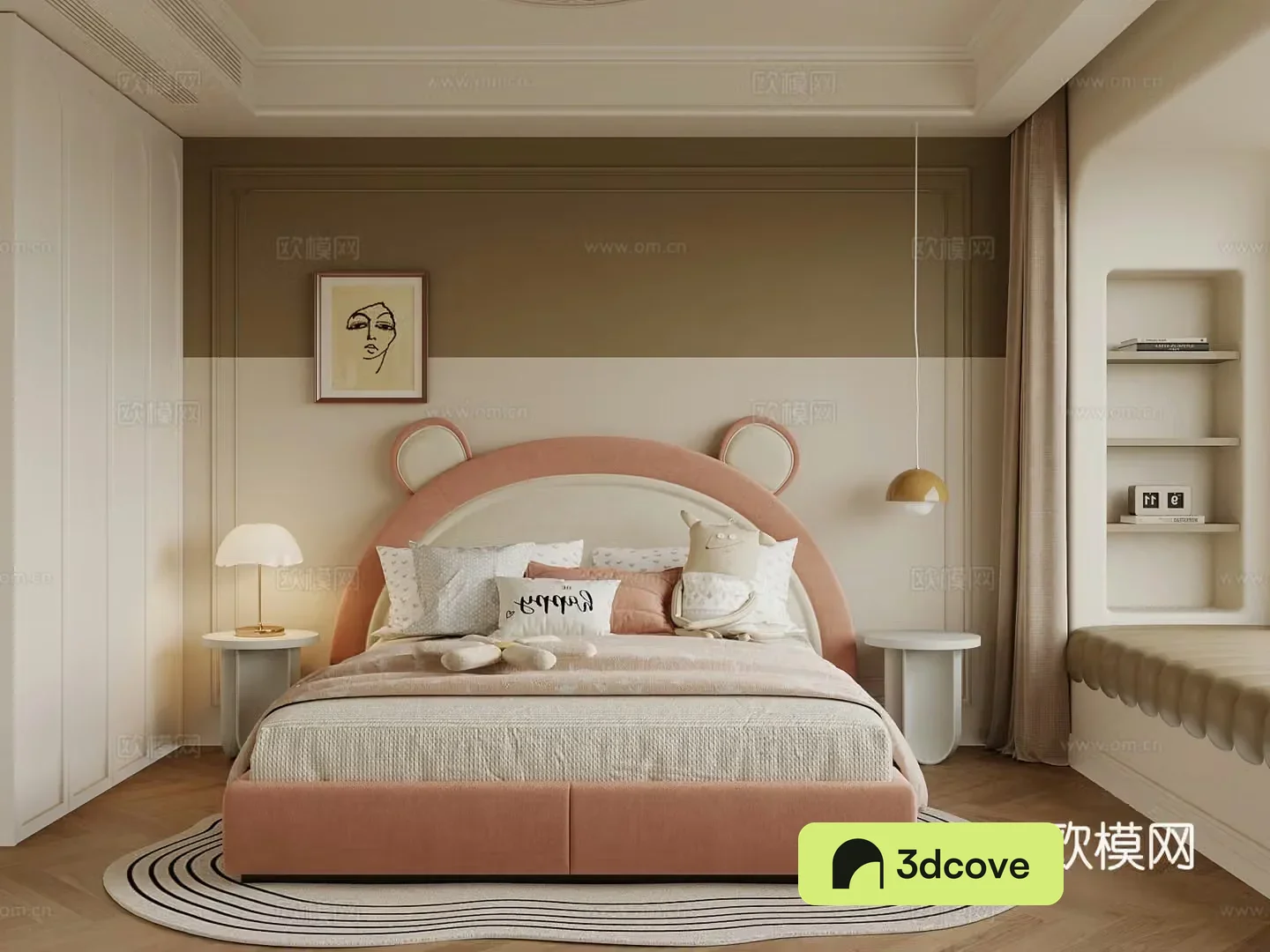 French children’s room double bed bay window girl’s room