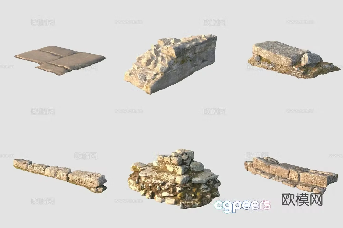 Ancient bluestone slab road fence curb 3D model
