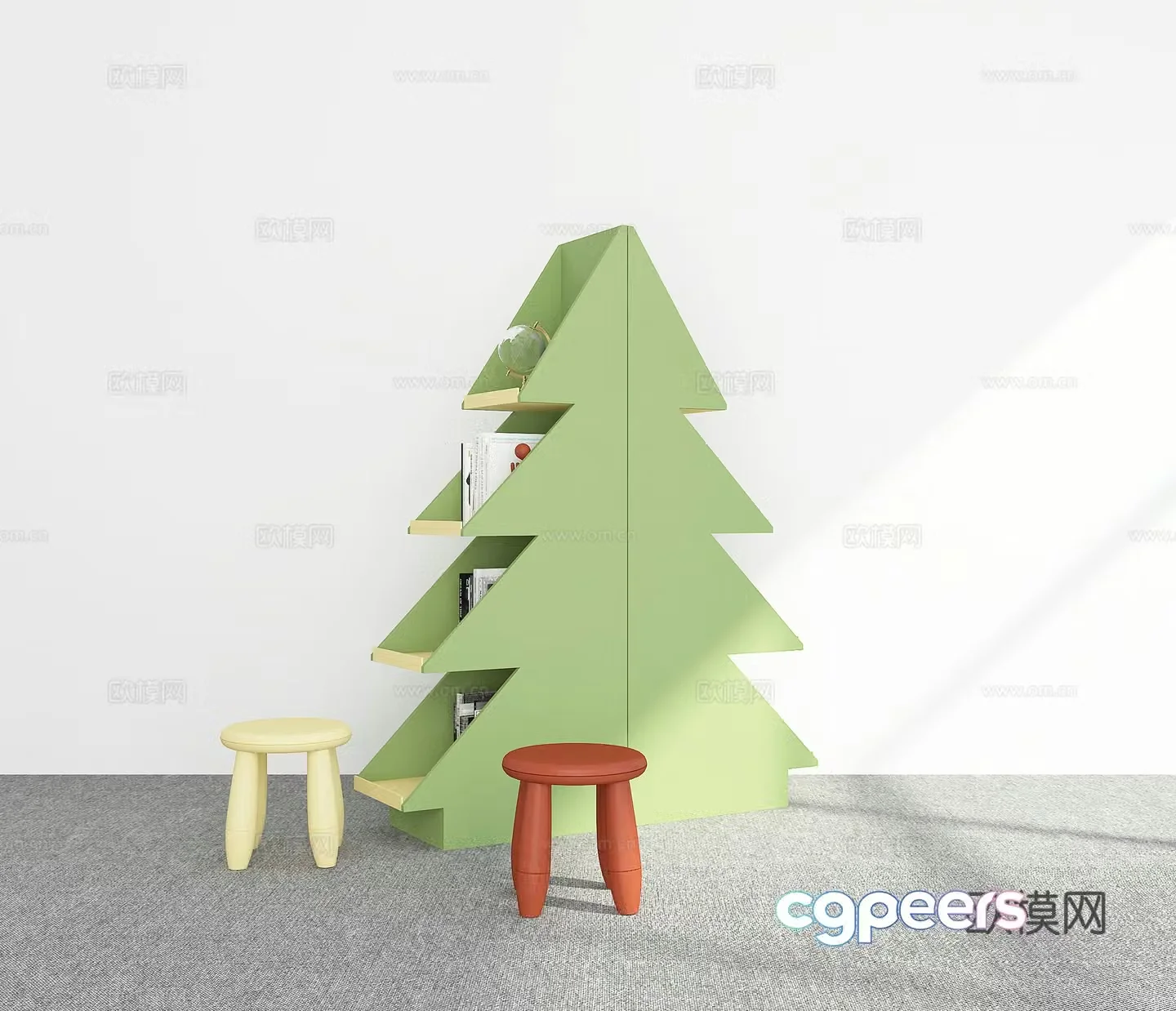Modern children’s bookshelf 3d model