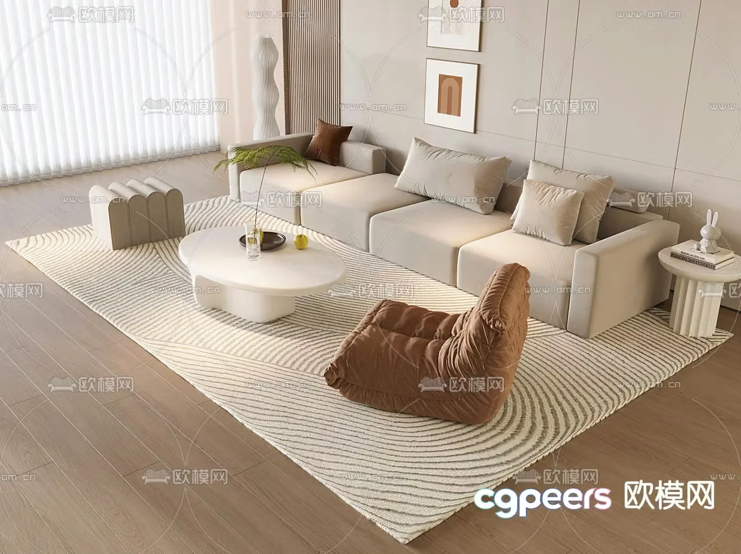 Cream sofa combination multi-person sofa 3d model