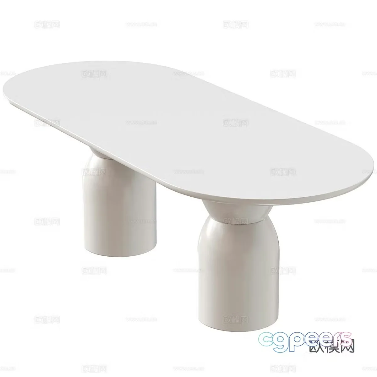 Modern creamy oval dining table 3d model