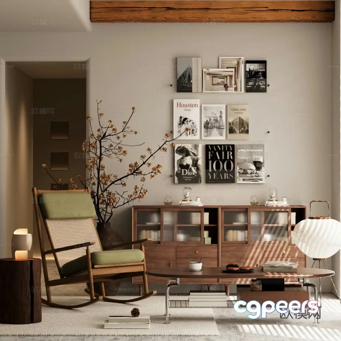 Washi leisure chair rocking chair chest cabinet floor-standing bookcase 3d model