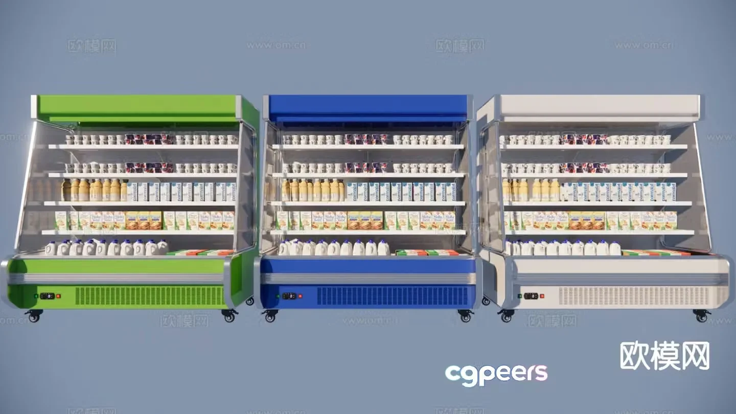 Supermarket shelves display cabinets freezers air curtain cabinets 3D model