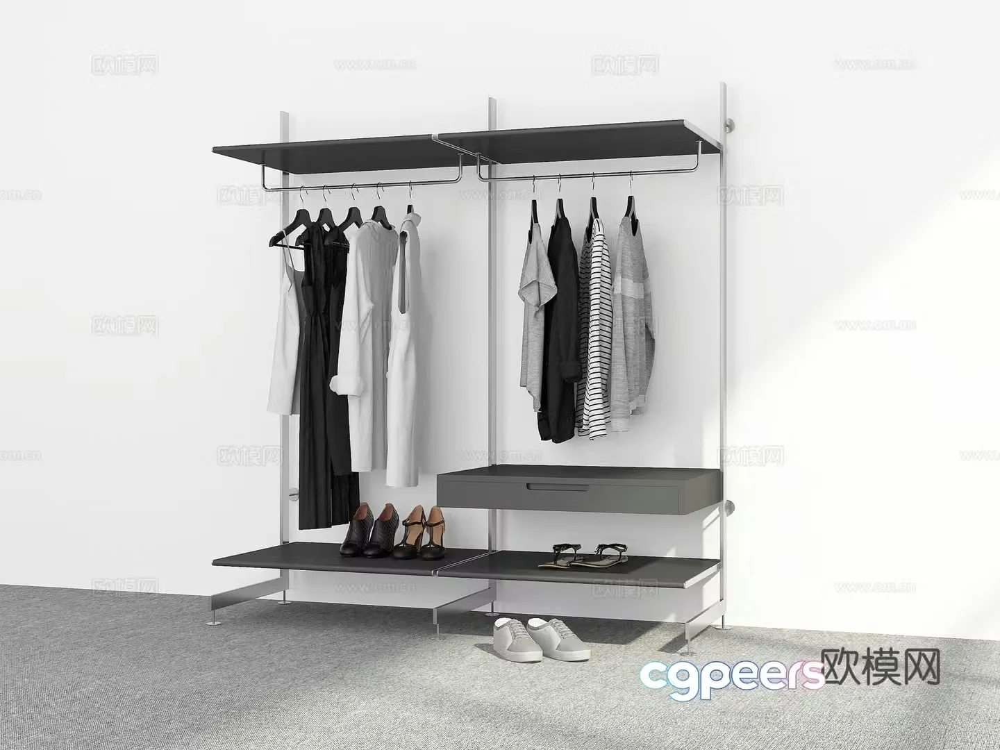 Modern steel frame clothes rack doorless wardrobe 3d model
