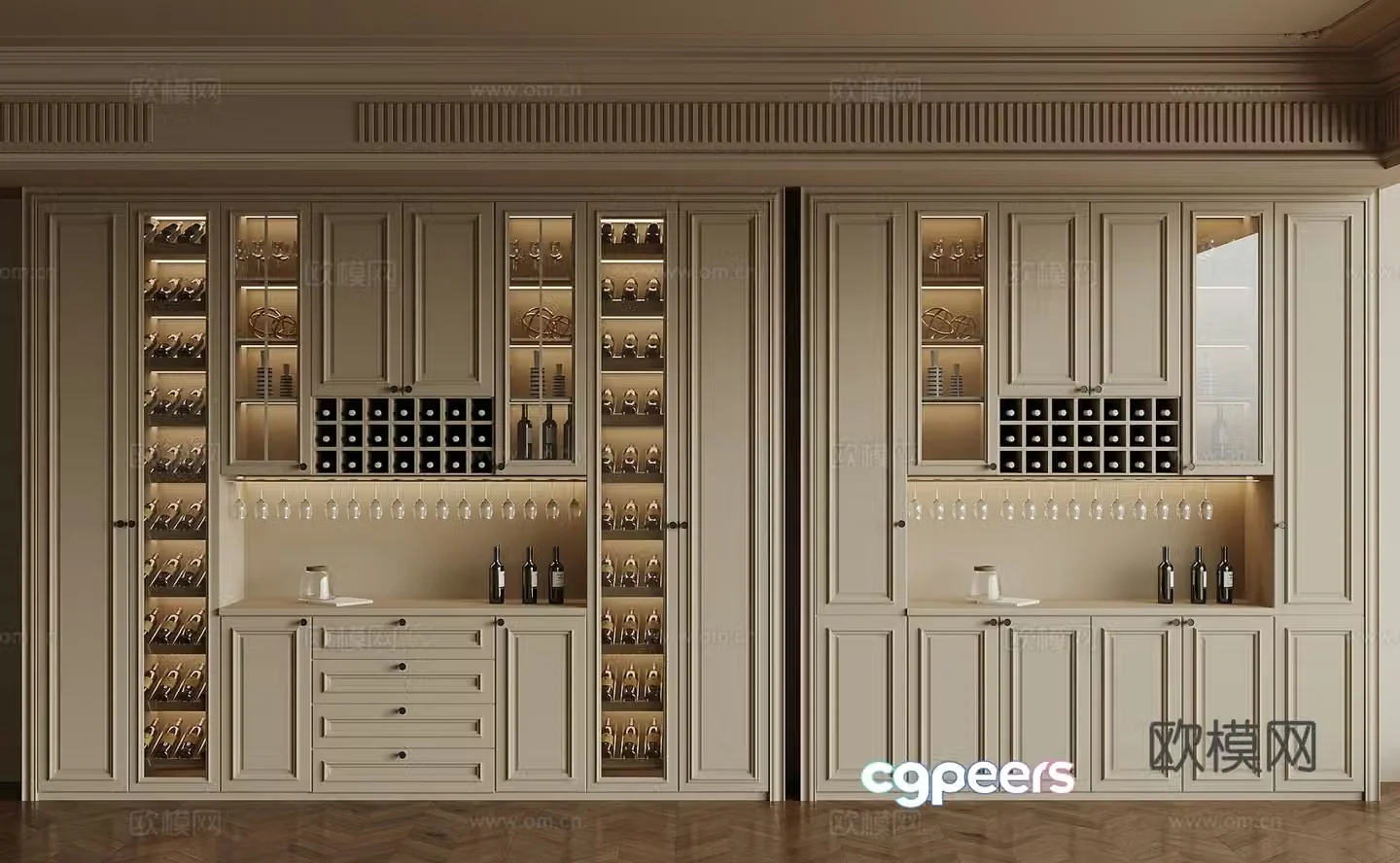 Wine cabinet French creamy wine cabinet sideboard 3D model