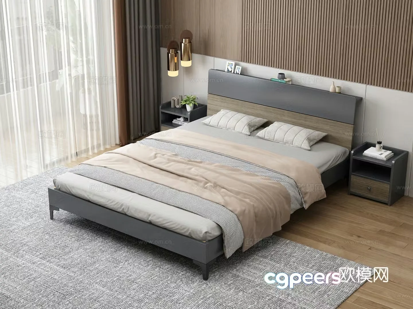 Light luxury double bed 3D model