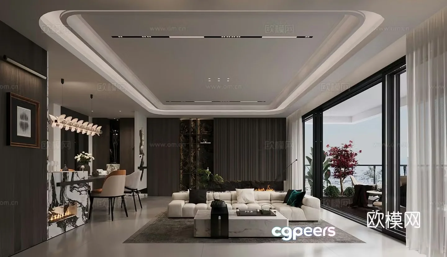 Modern Italian light luxury living room 3D model
