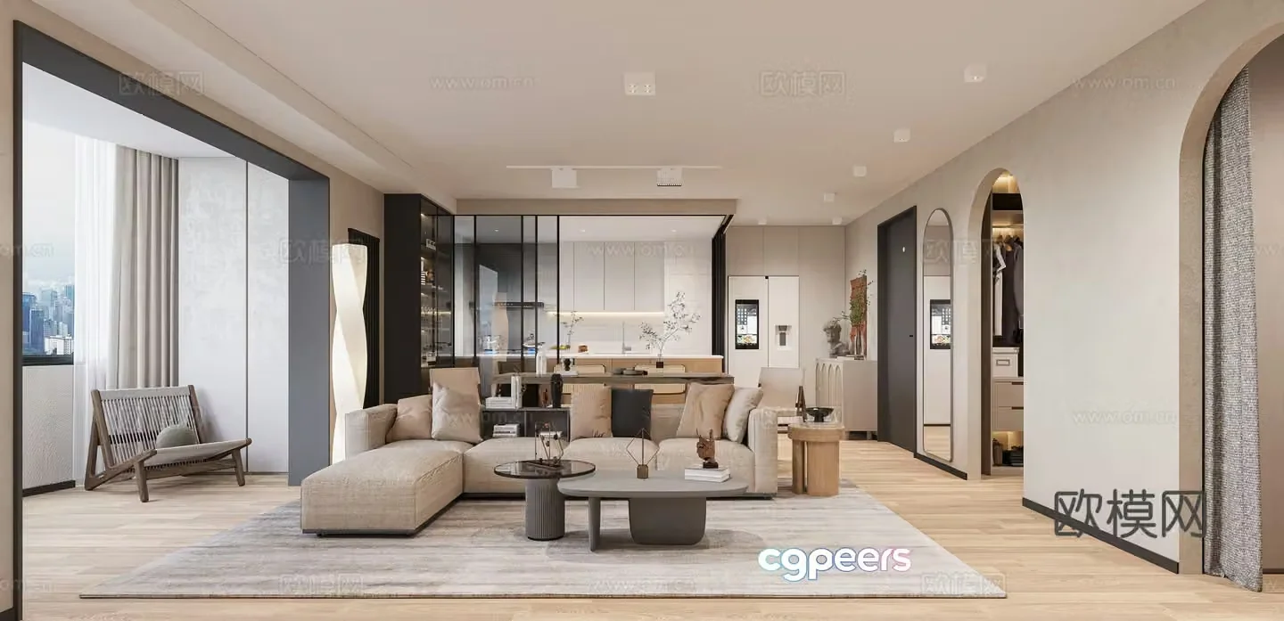 Modern living and dining room 3d model