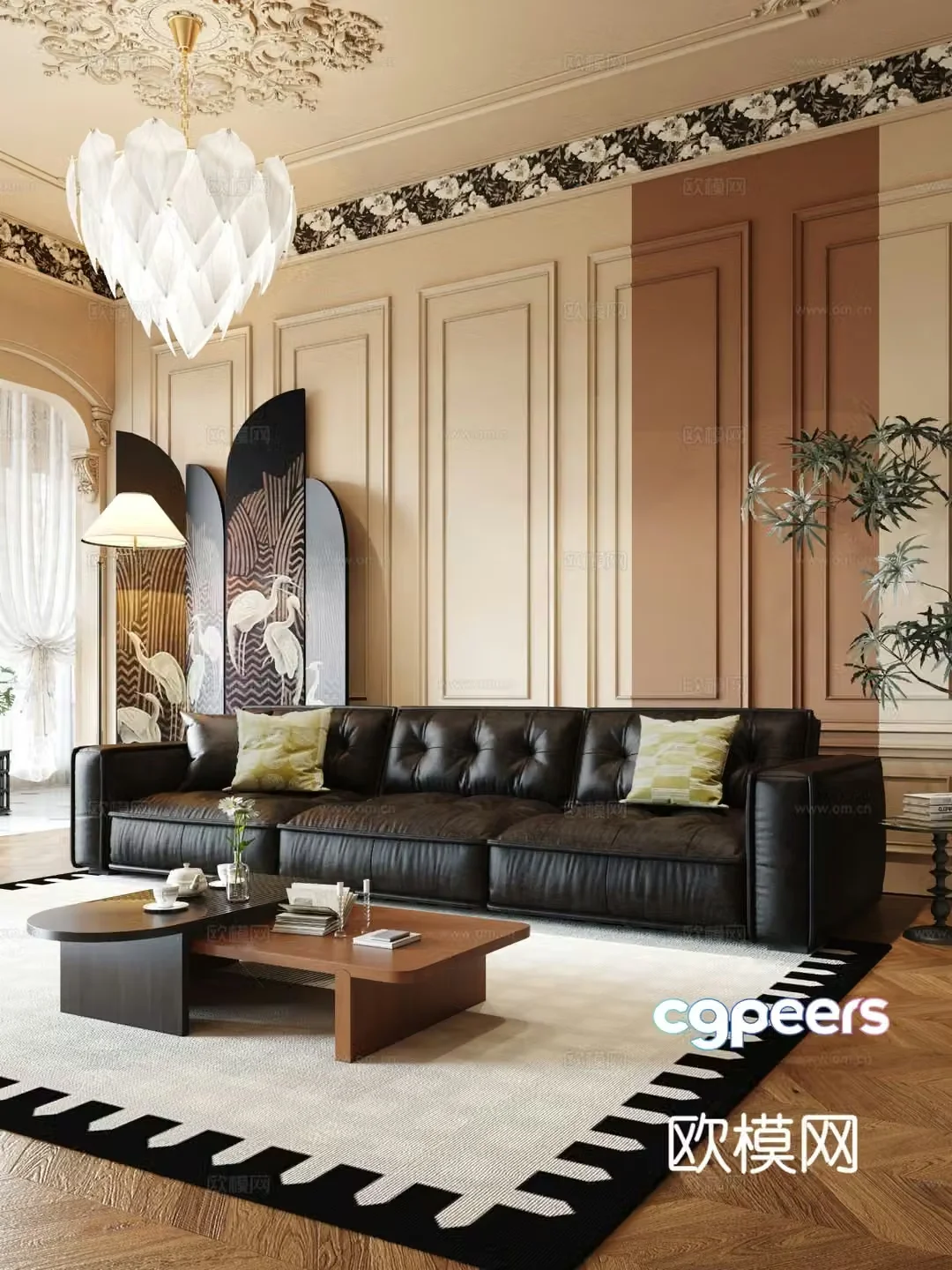 French leather sofa three-seat sofa 3d model