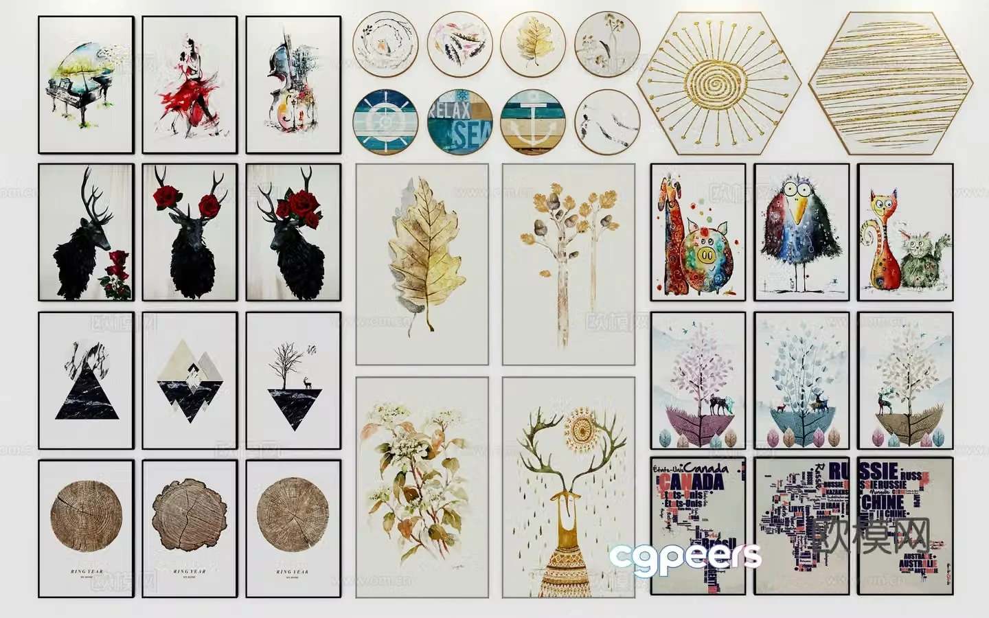 Nordic decorative painting art painting combined hanging painting 3d model