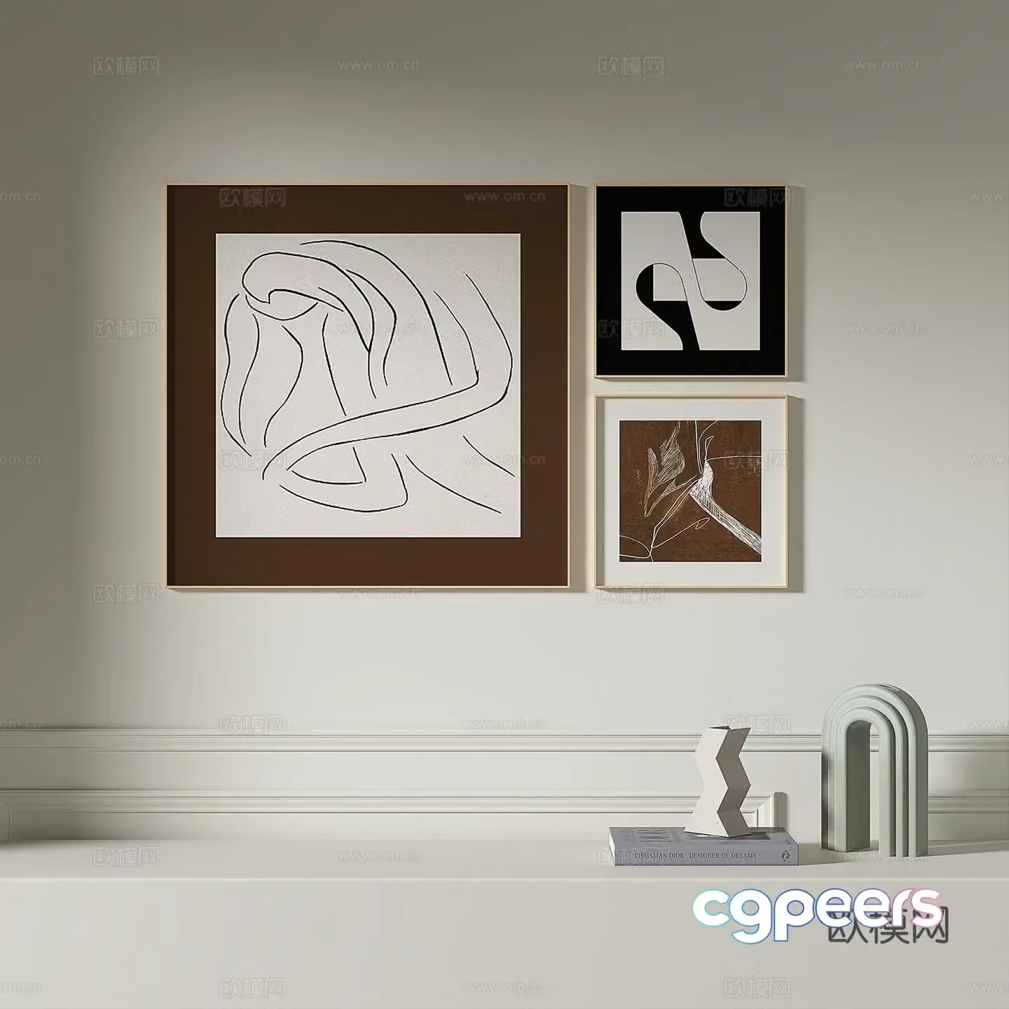 Modern retro medieval simple abstract light luxury decorative painting 3d model