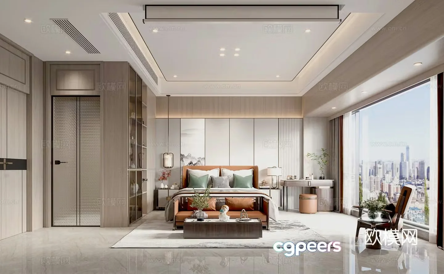 New Chinese bedroom cabinet ornament table and chair combination 3D model