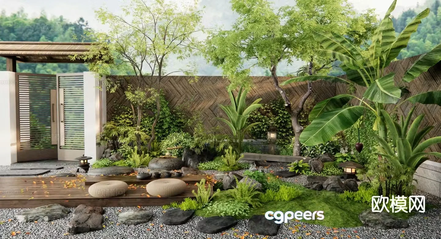 Japanese garden landscape dry landscape zen garden 3d model