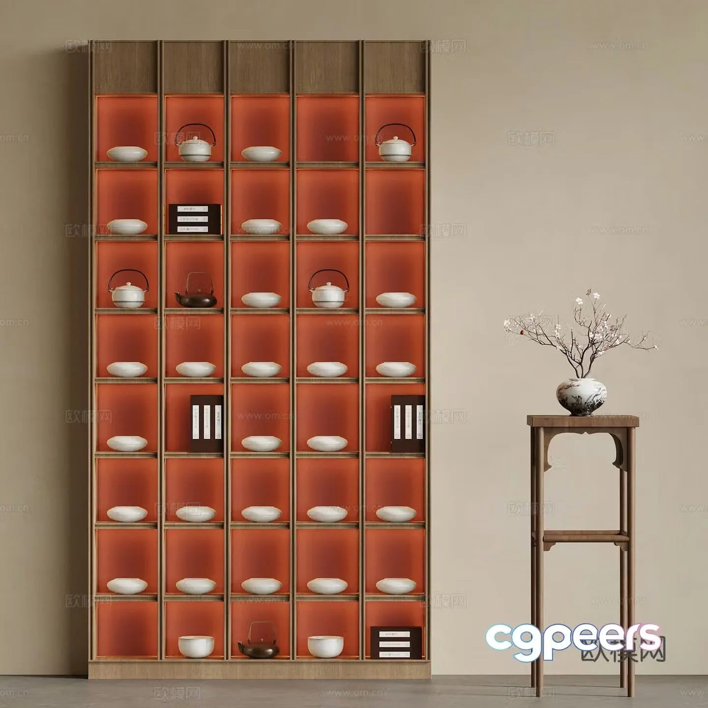 Storage cabinet new Chinese bookcase tea set cabinet decorative cabinet 3D model