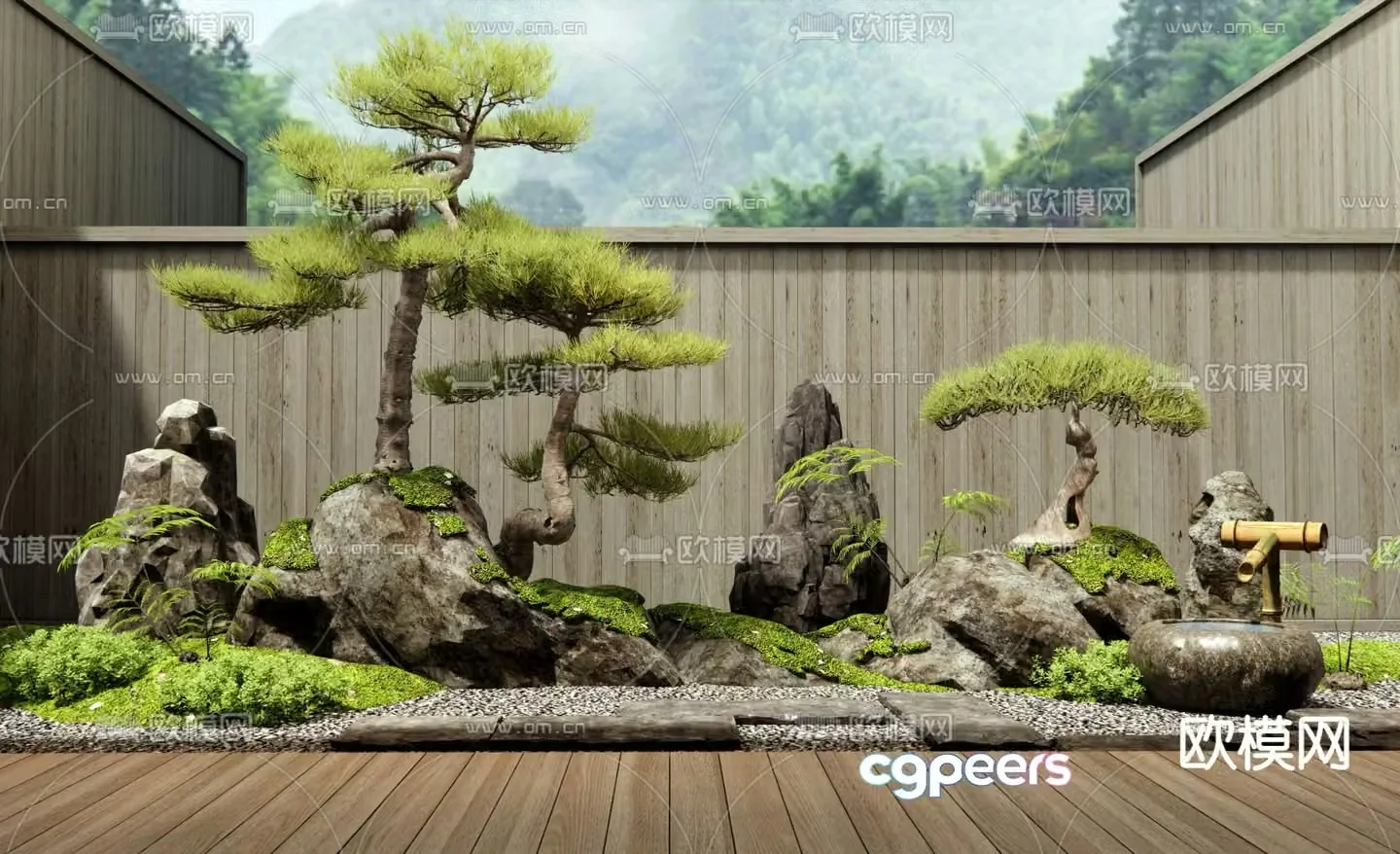 New Chinese style courtyard landscape sketch 3D model