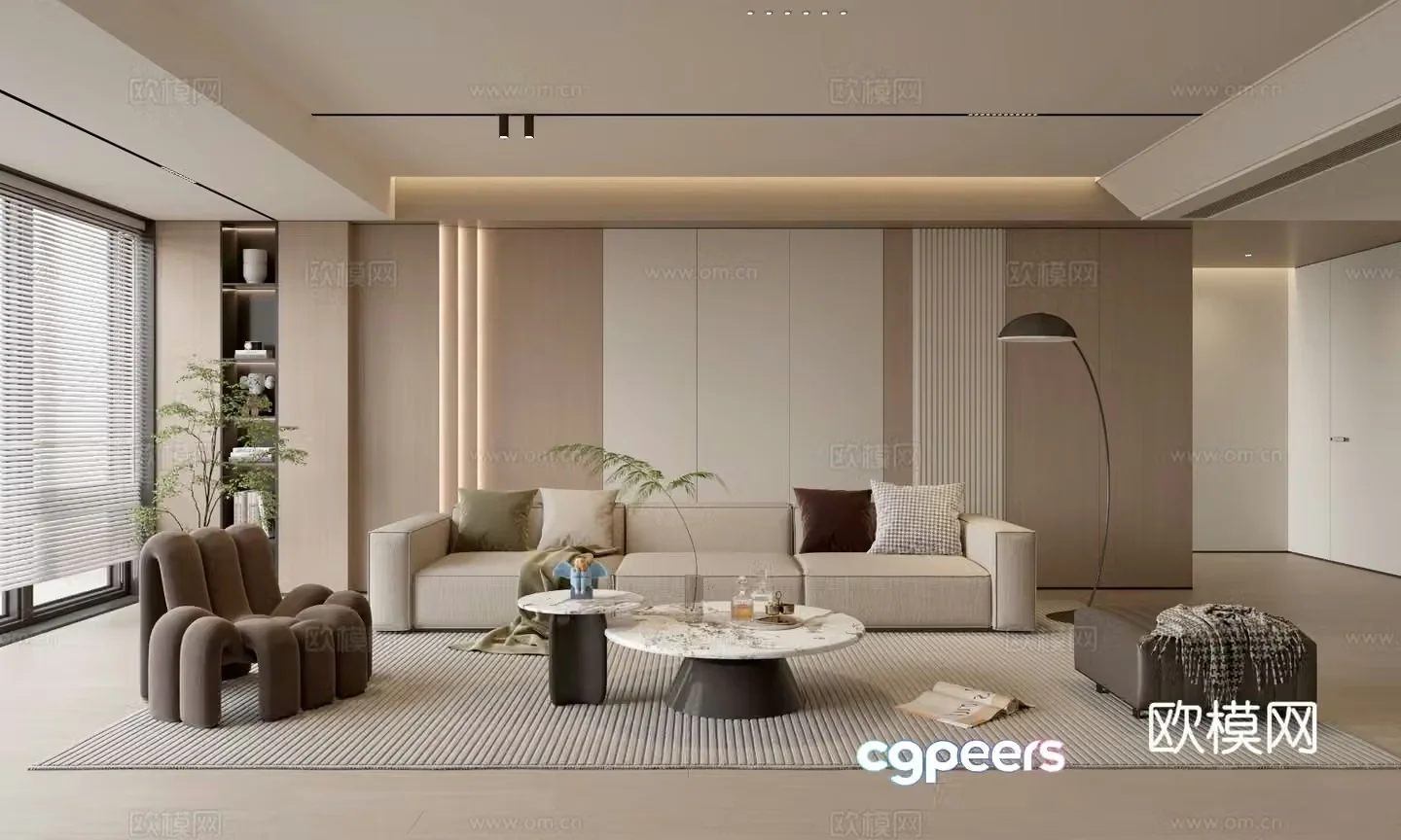 Creamy living room light luxury TV background wall combination coffee table sofa background wall 3d model