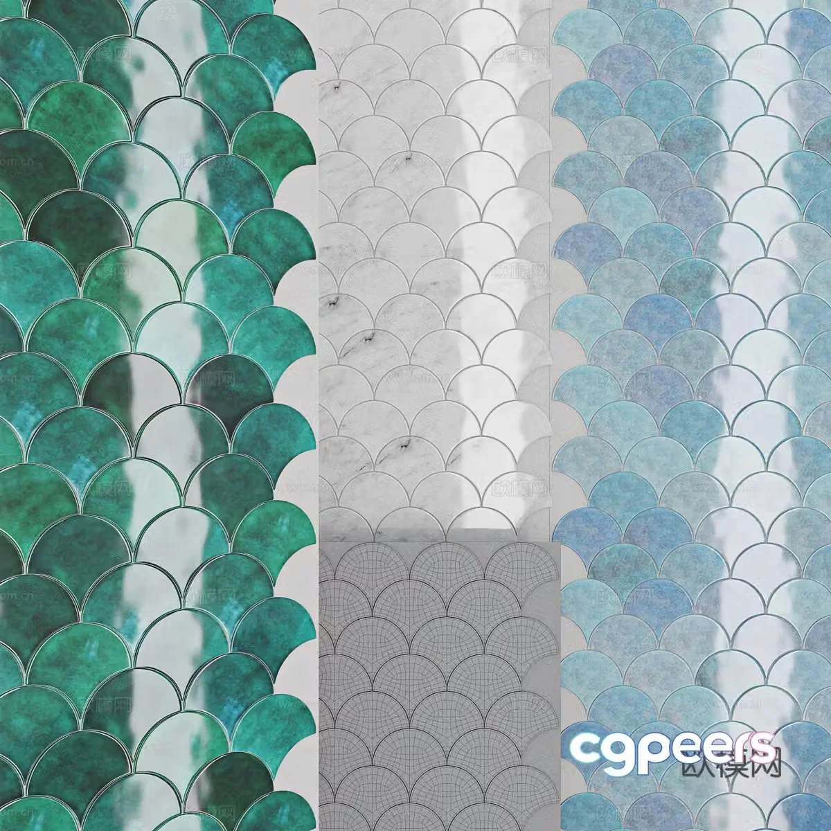 Fish scale tiles floor tiles 3d model