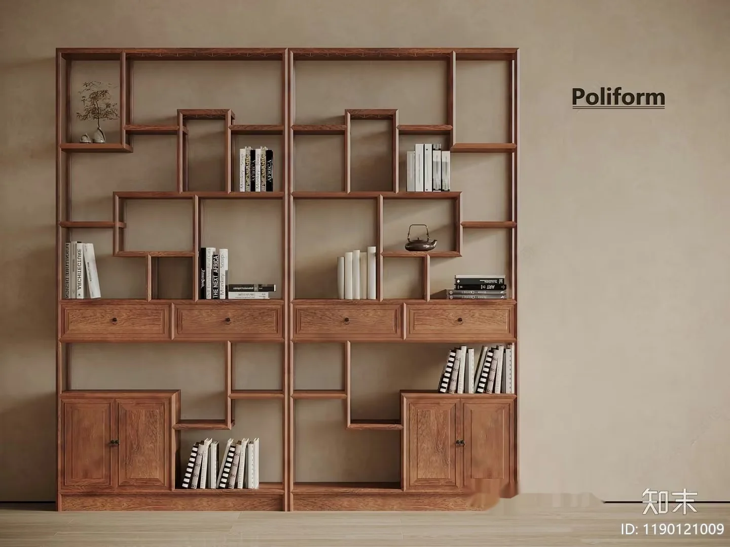 Modern Wooden Shelving Unit 3D Model – 2612 – VRAY Render