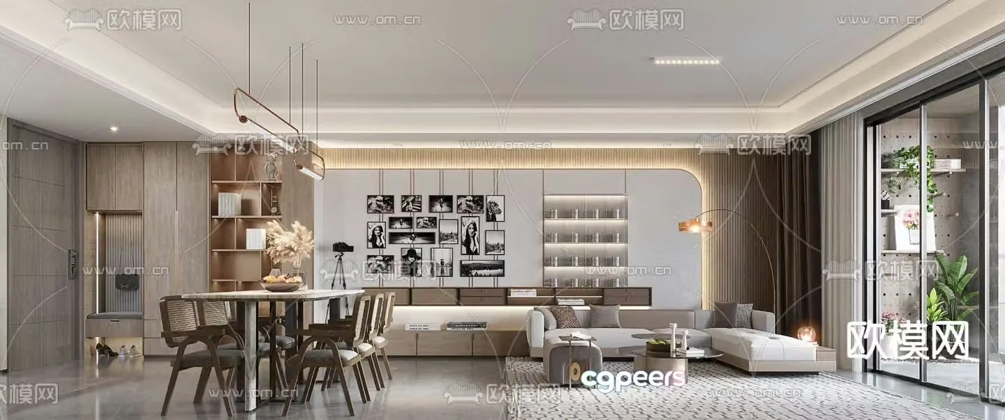 Modern living room dining room 3d model