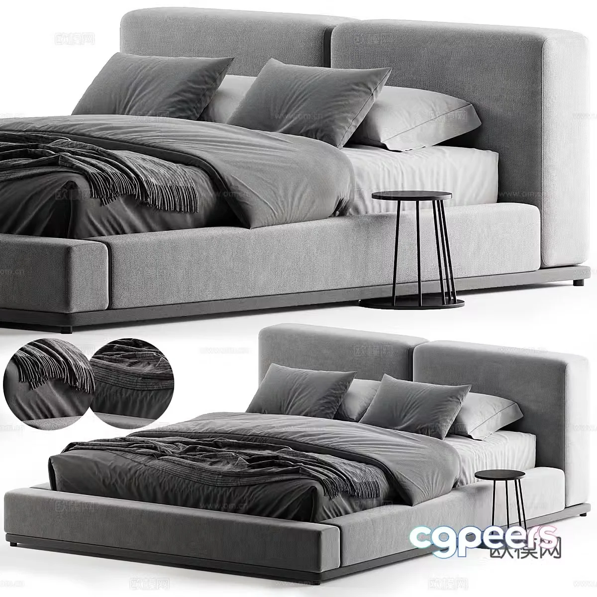 Modern Italian Domino fabric double bed 3D model