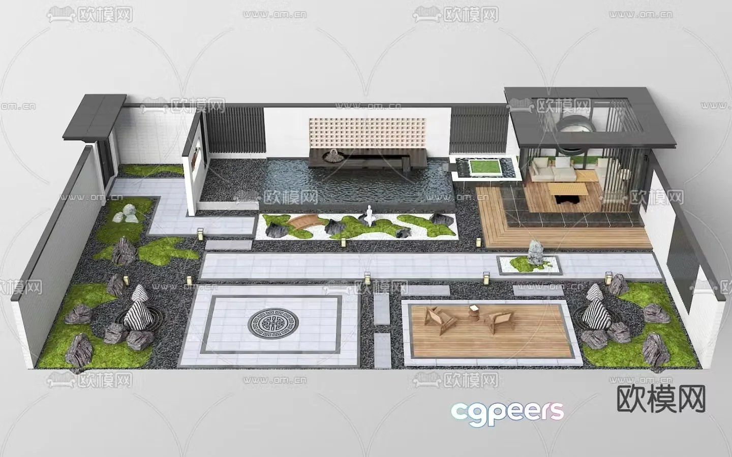 Courtyard landscape garden 3d model