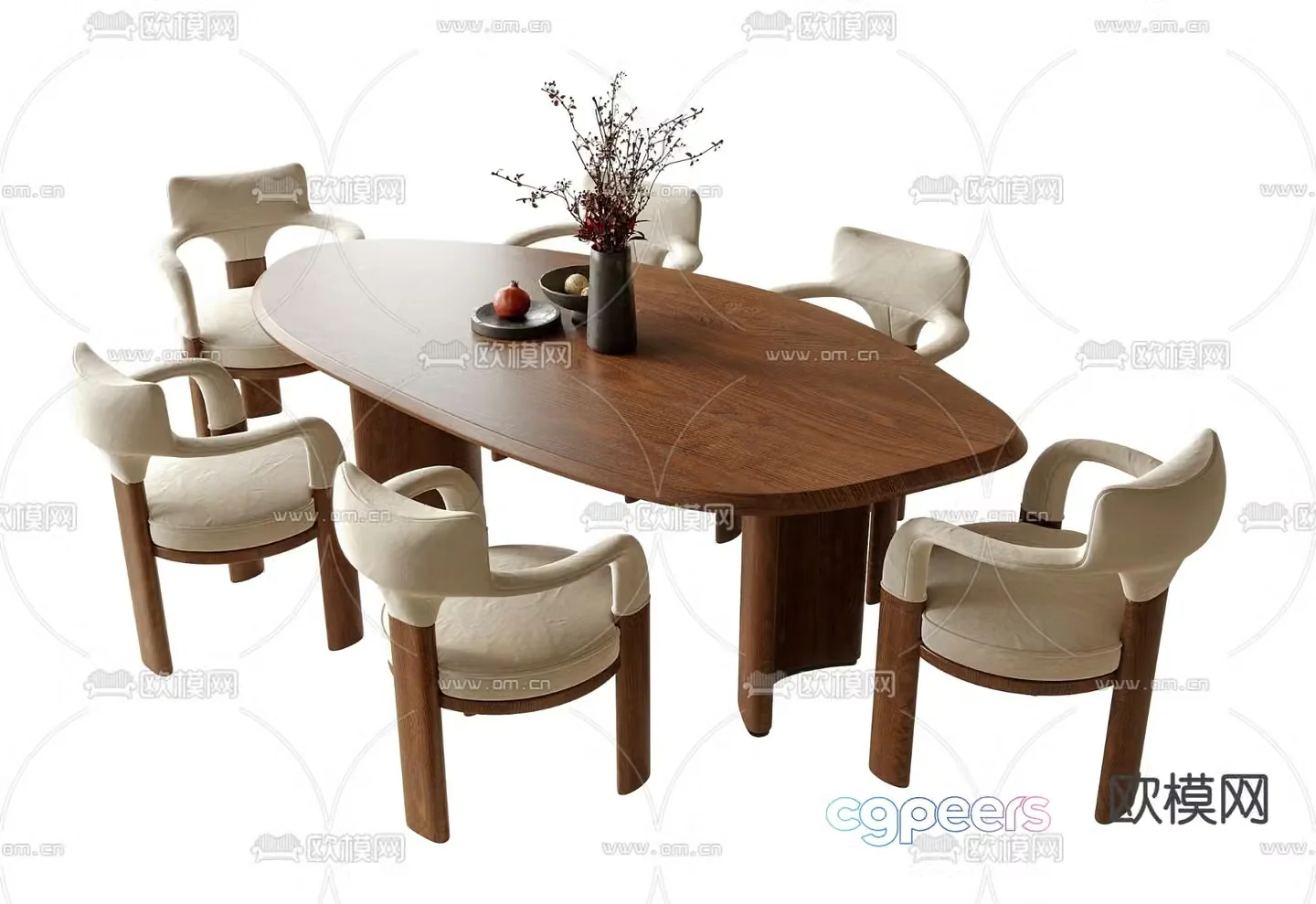 Medieval style dining table and chairs 3d model