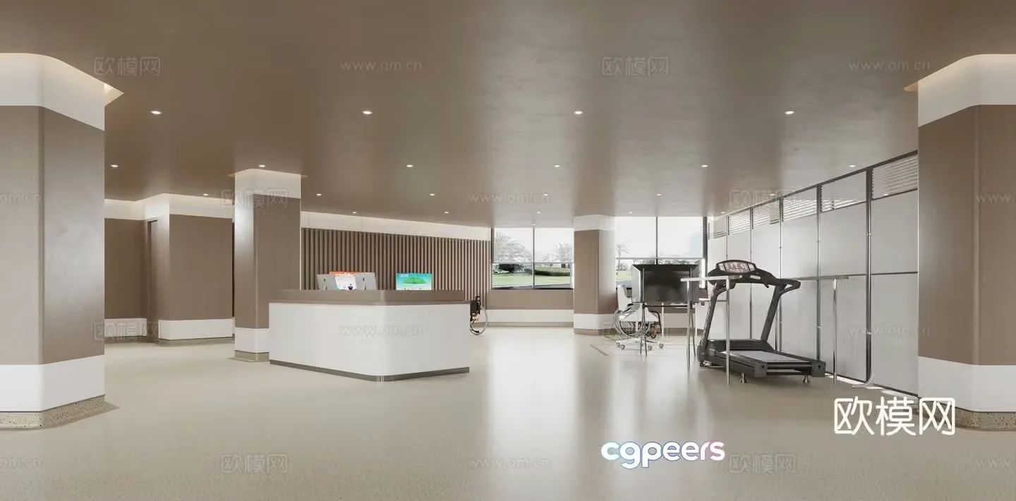 Modern Hospital reception hall Wheelchair Hospital folding bed 3d model