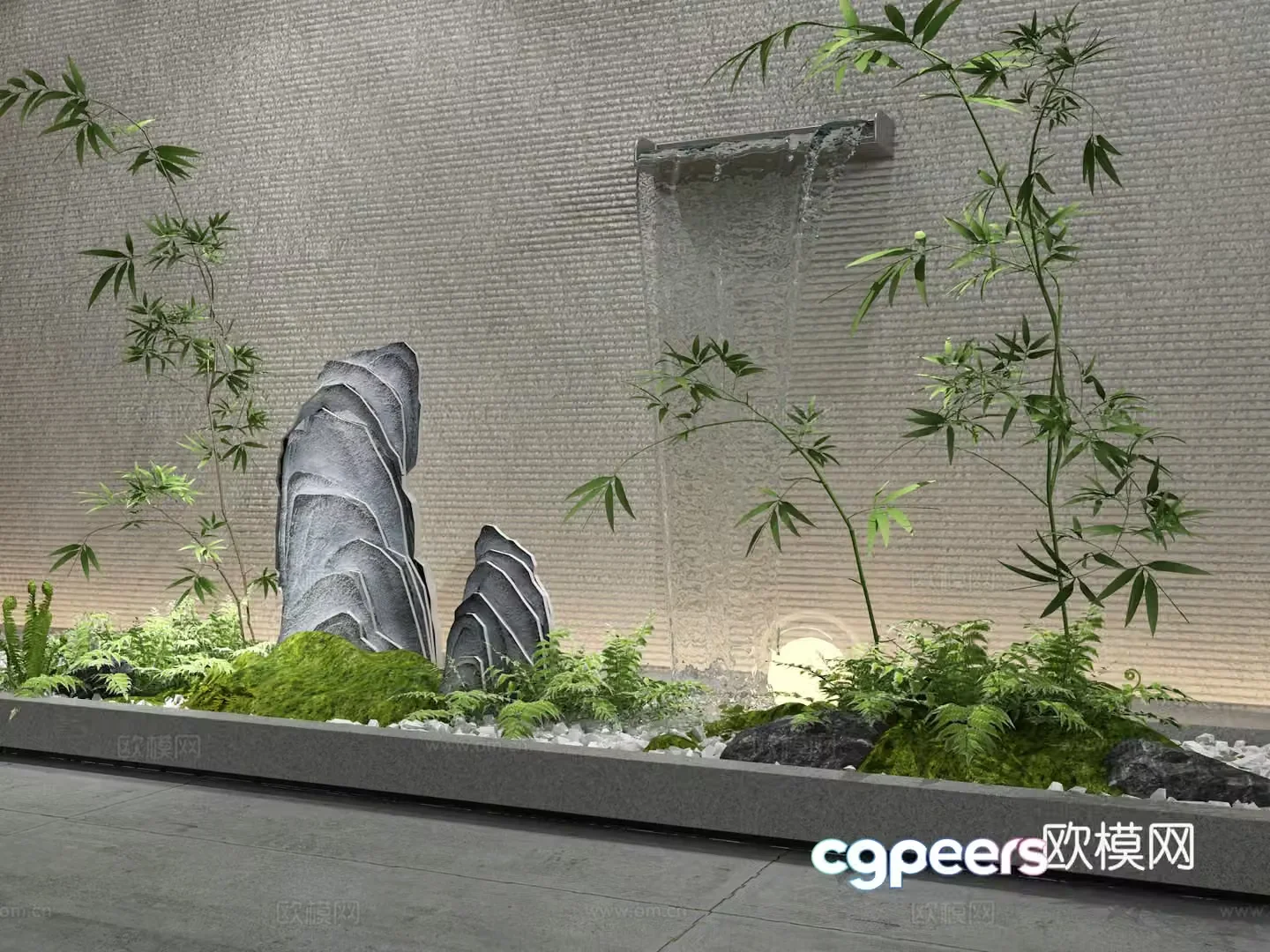 Courtyard water feature bamboo rockery stone indoor landscaping 3d model
