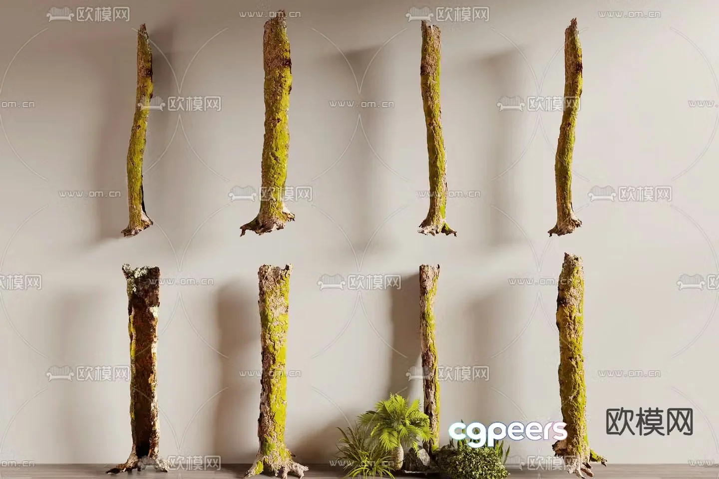 Dead wood moss rotten wood dead tree trunk 3d model