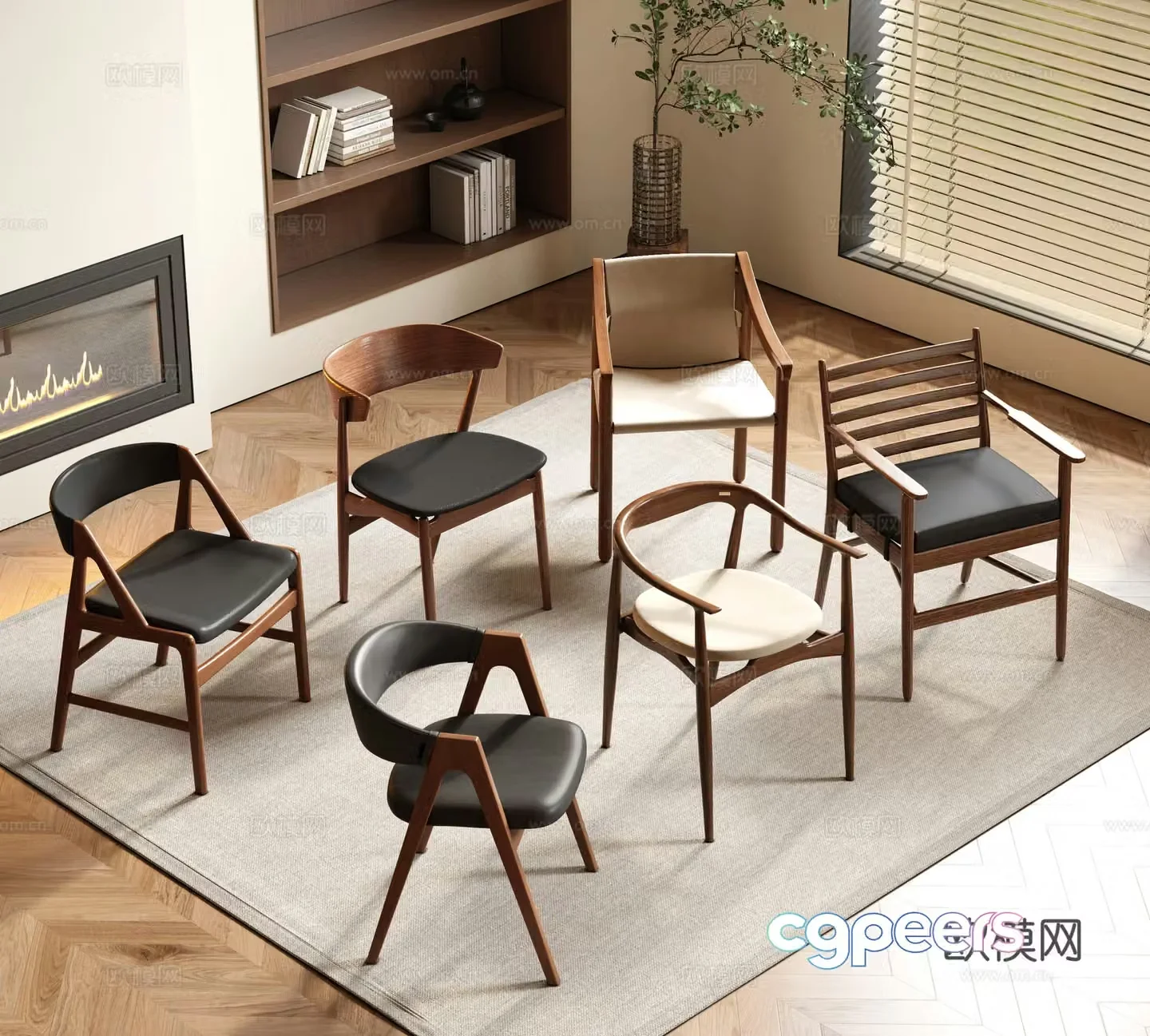 Modern retro leisure chair book chair solid wood single chair dining chair 3d model