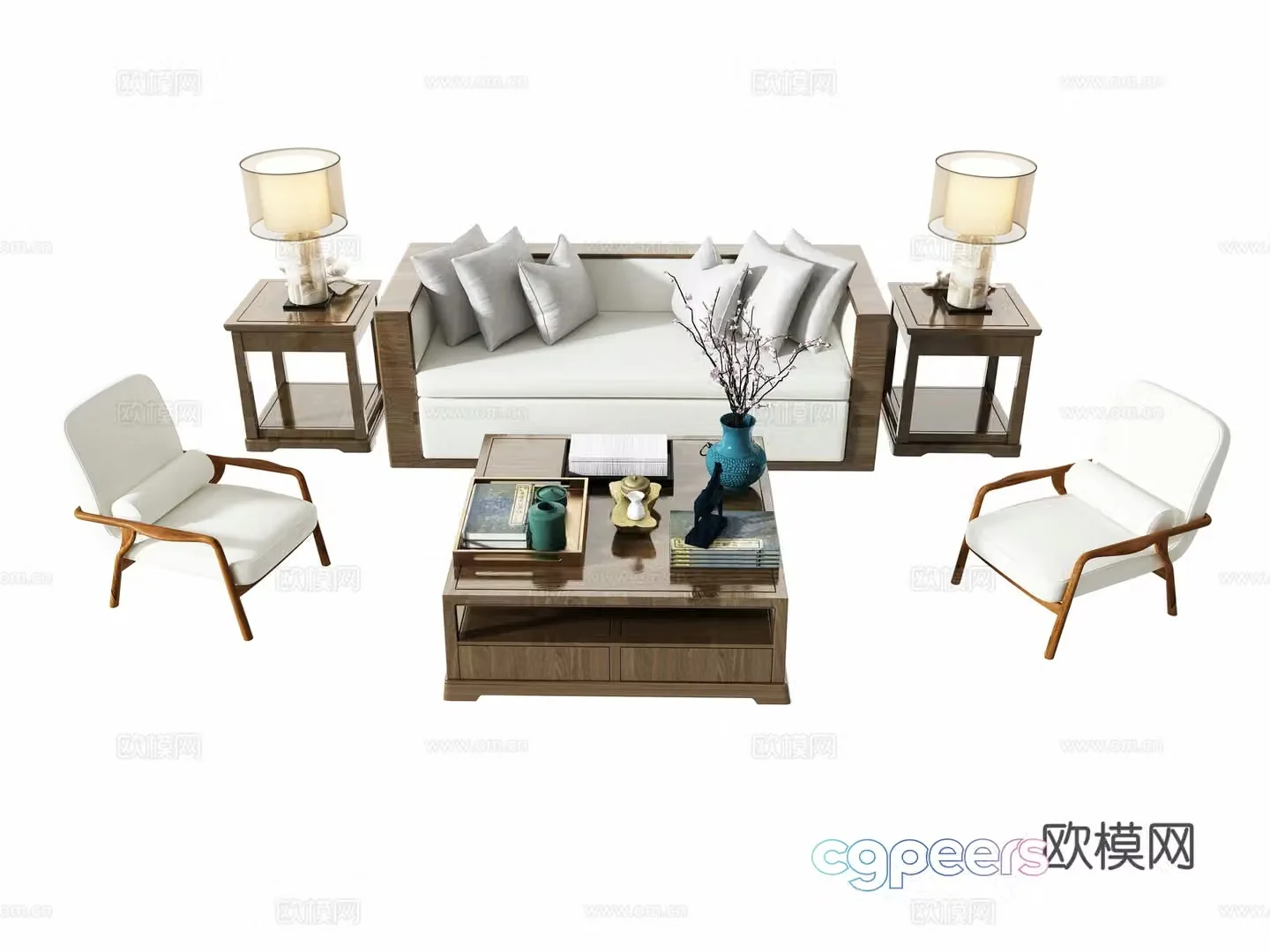 New Chinese sofa coffee table combination 3D model
