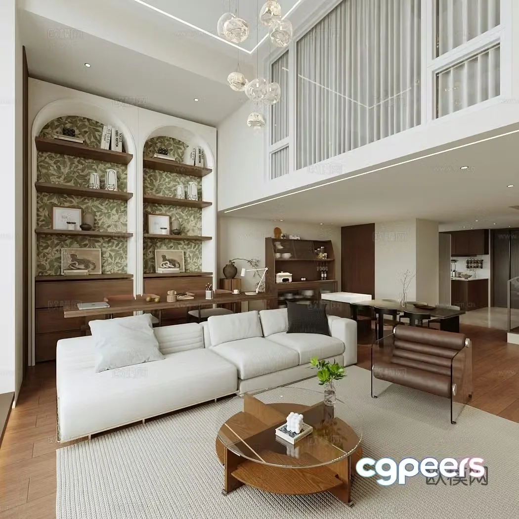 Wasabi Apartment Home Living Room Horizontal Living Room Design Integrated Design of Living and Dining 3D Model