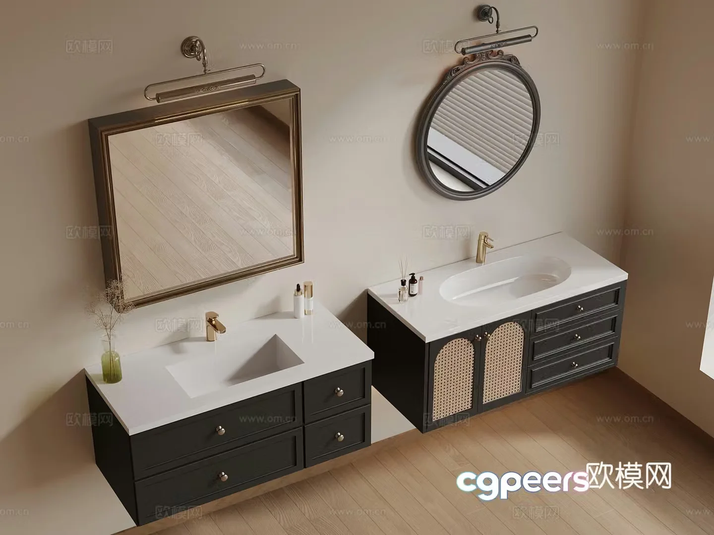 Bathroom cabinet French retro style bathroom cabinet Mirror Washing table 3D model