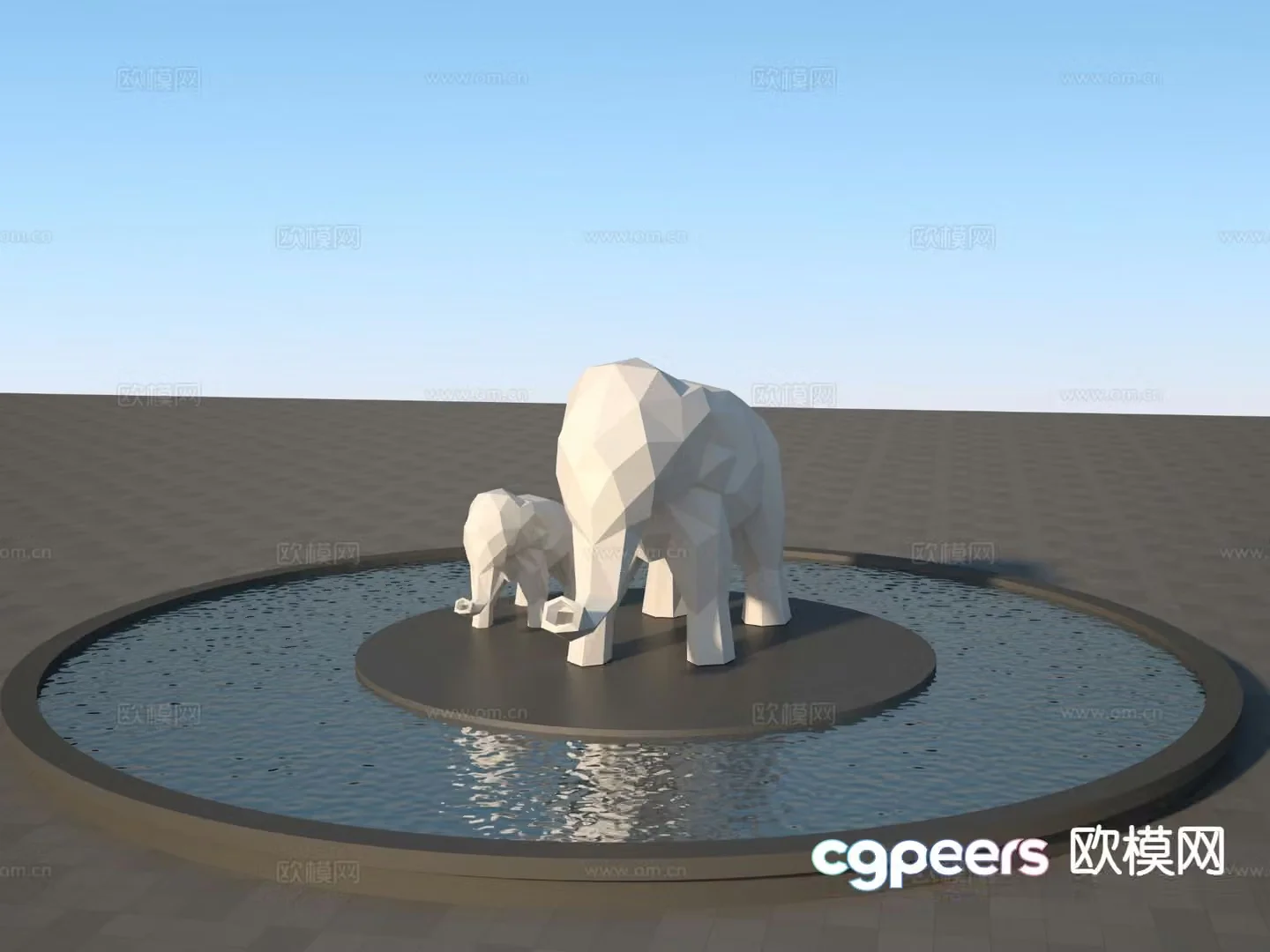 Abstract block face elephant sculpture 3d model