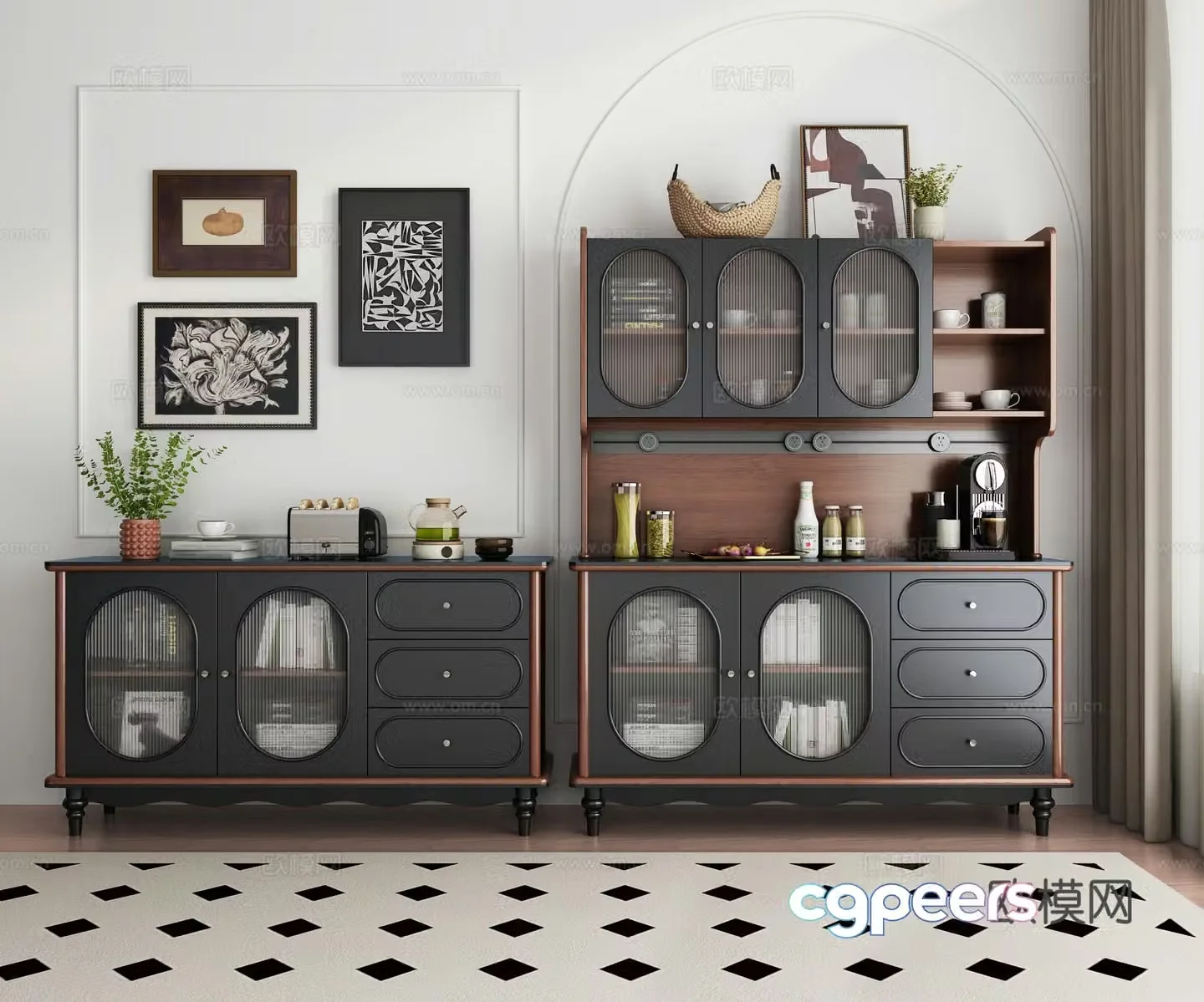 Middle -aged Wind Counter Cabinet 3D Model
