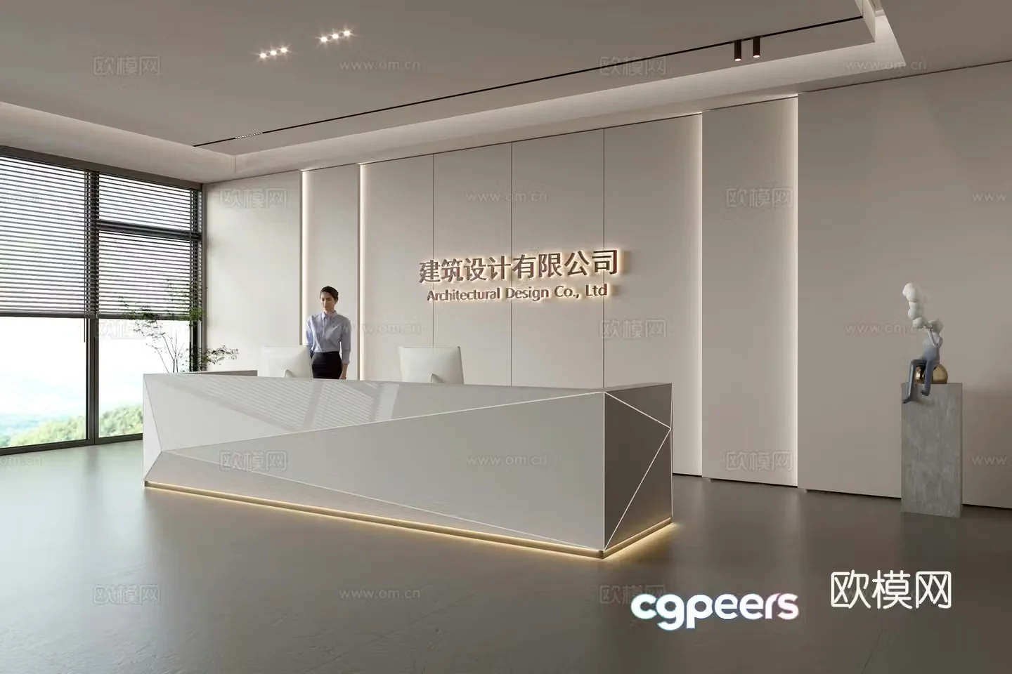 Modern company front desk reception area bar reception desk service desk company front desk background 3D model
