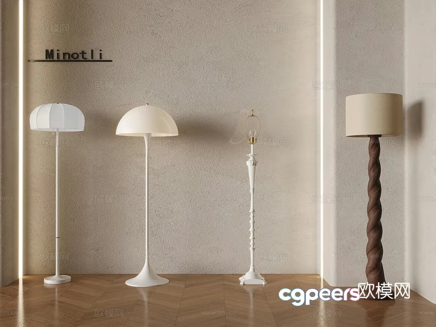 Middle-aged solid wood floor lamp study art floor lamp French cream atmosphere lamp 3D model