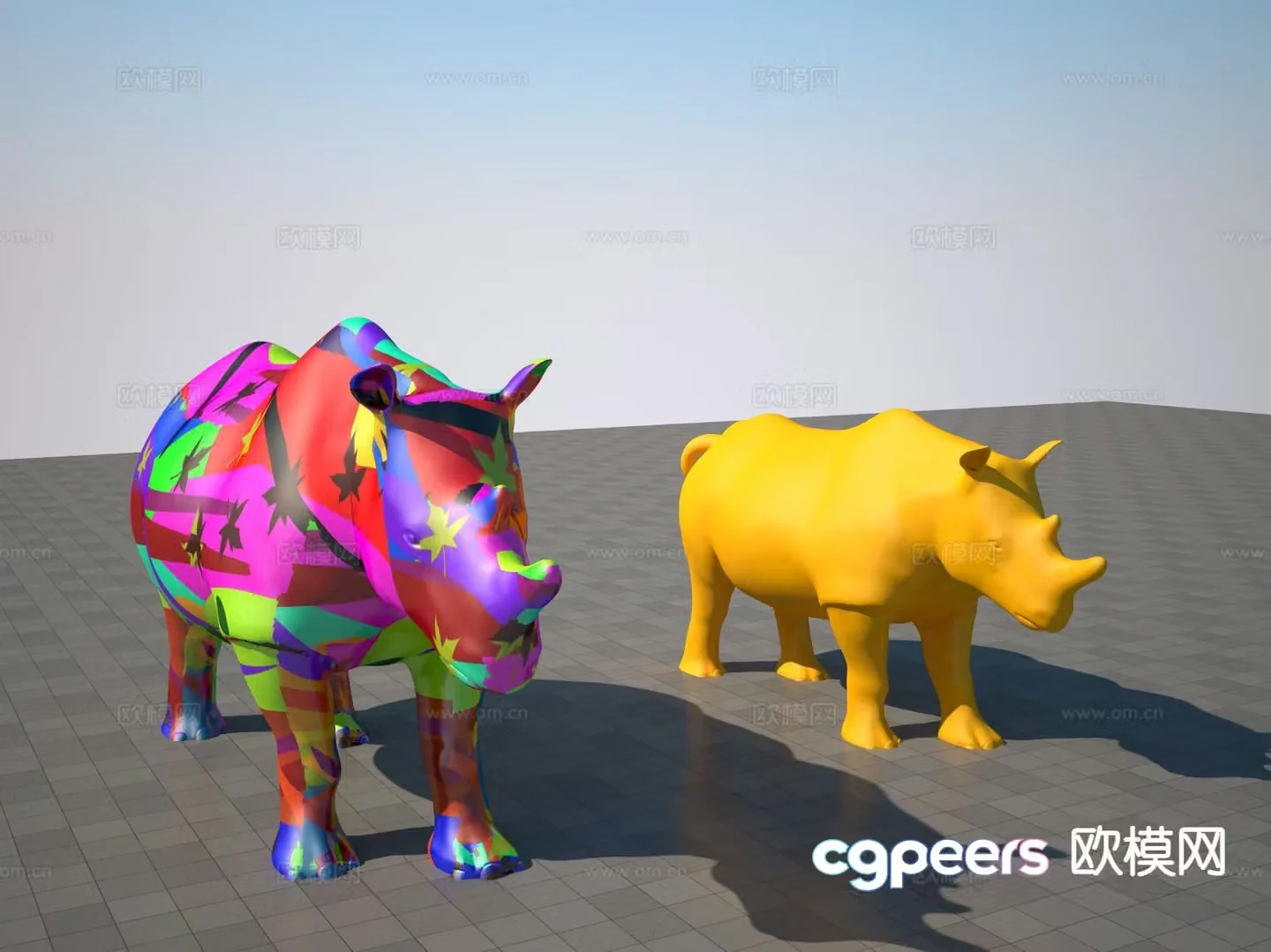Modern painted rhino sculpture 3d model