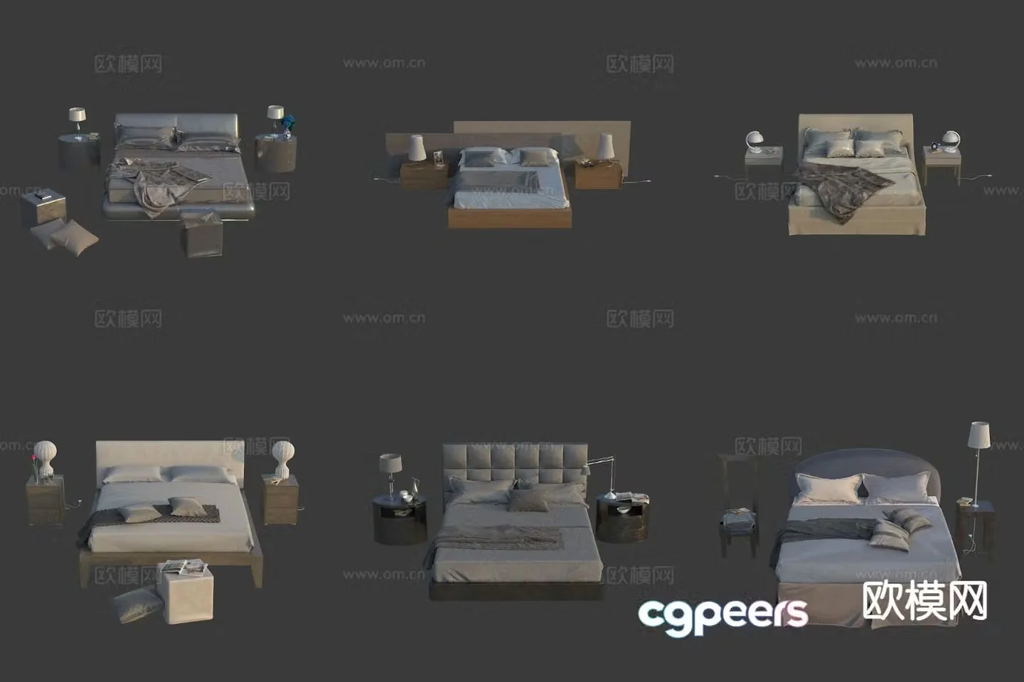 Modern double bed hotel bed leather bed 3d model