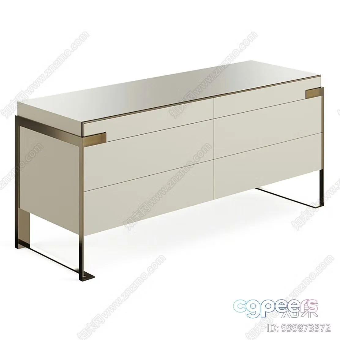 A Modern Six-Drawer Dresser With A Silver Finish 3D Model – 8431 – VRAY Render