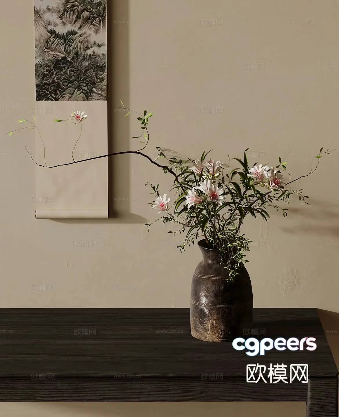 Vase New Chinese Flower Arrangement Vase Flower Art 3D Model