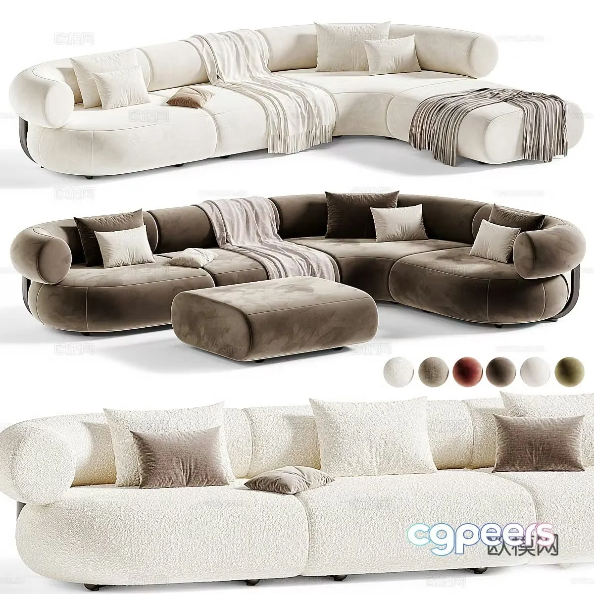 Modern Italian fabric combination casual sofa 3D model