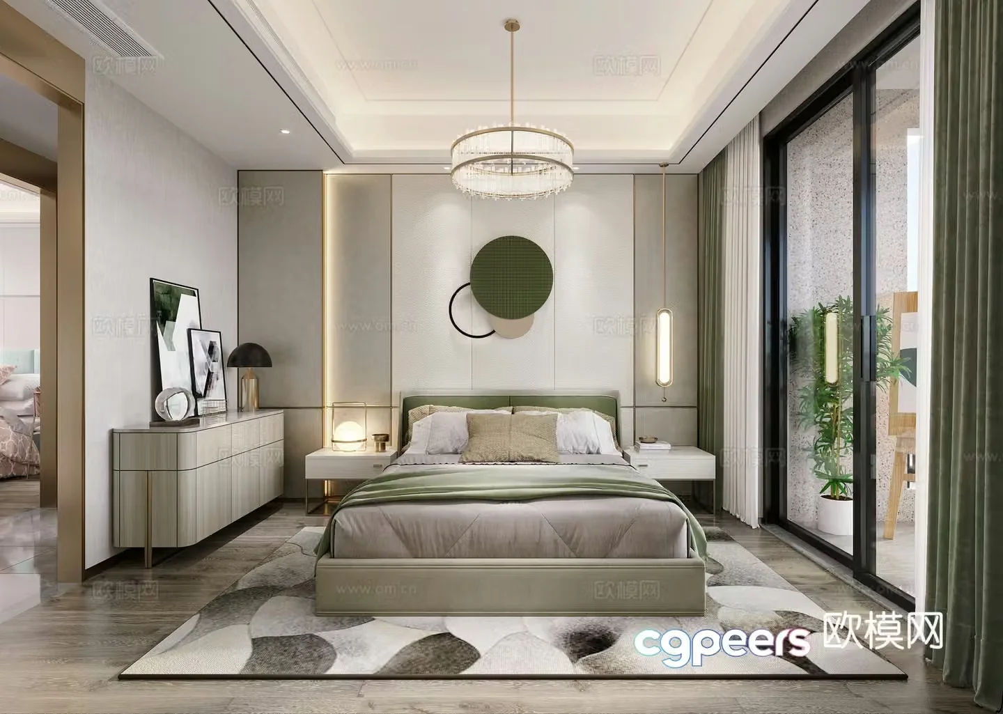 Light luxury bedroom second bedroom 3D model