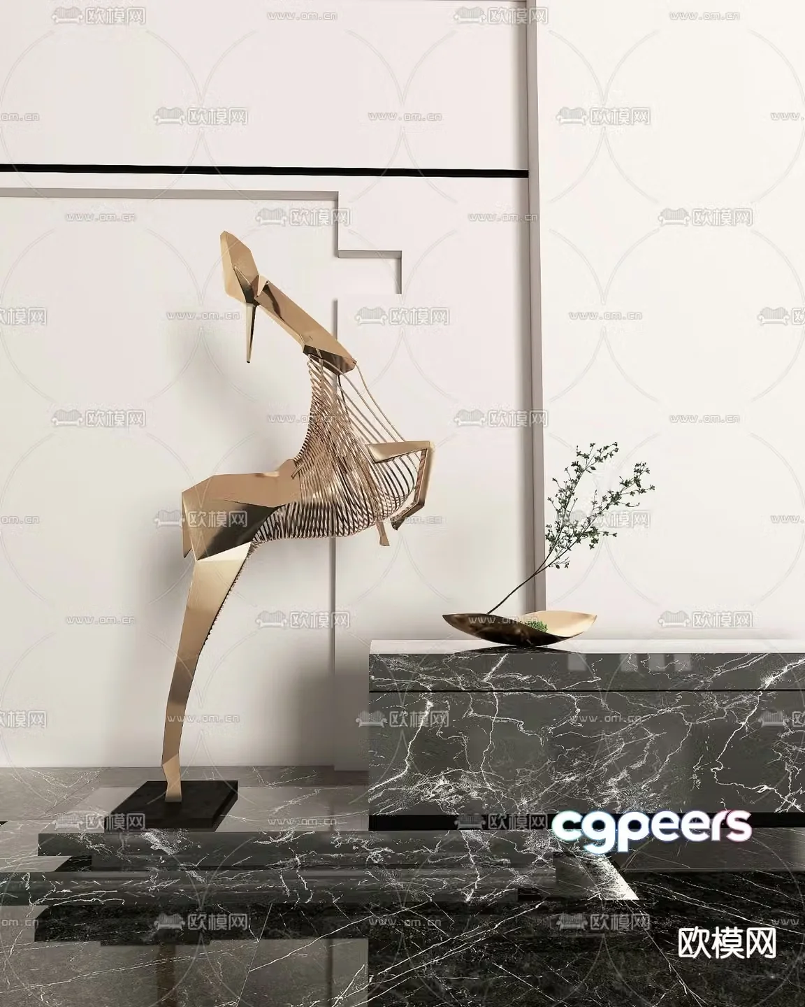 Taigu shape on modern metal deer sculpture 3d model
