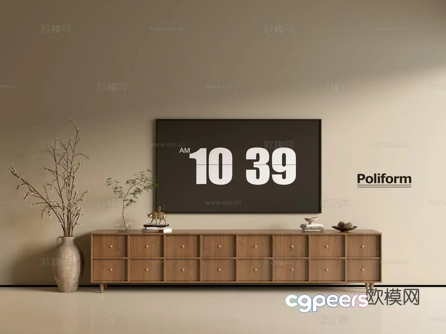Modern wood grain TV cabinet simple side cabinet chest of drawers low cabinet whole cabinet side cabinet balcony 3D model